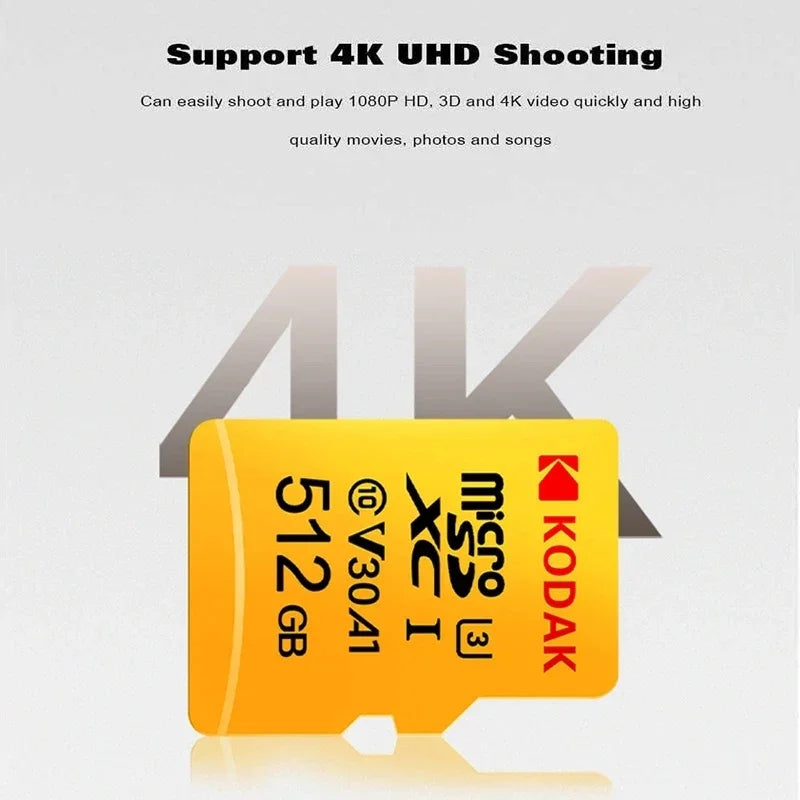 KODAK Micro SD 64GB 32GB Flash TF SD Card Class10 U3 V30 4K Memory Card 128GB 256GB For Phone Drone Camera