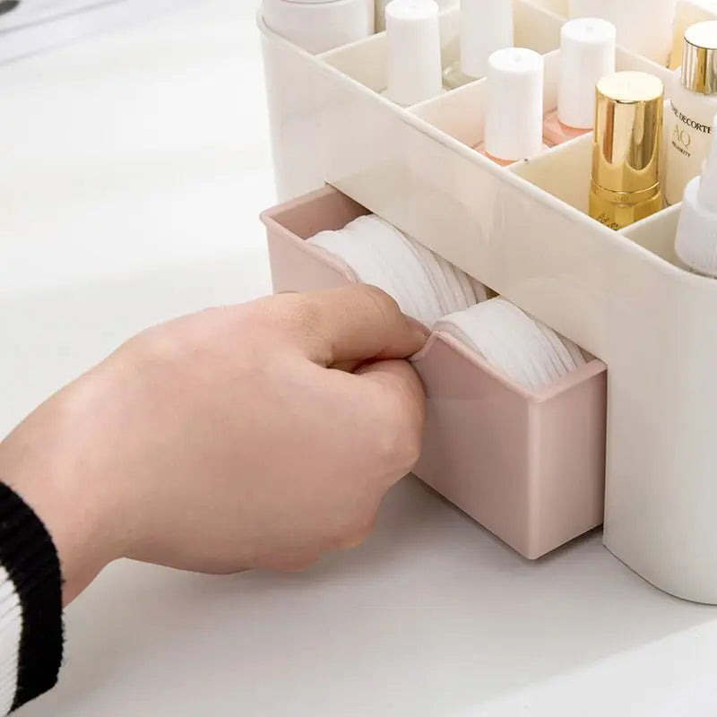 Makeup Organizer Storage Box With Drawer Cotton Swab Stick Storage Case Lipstick Organizer Brush Holder Makeup Acrylic Plastic