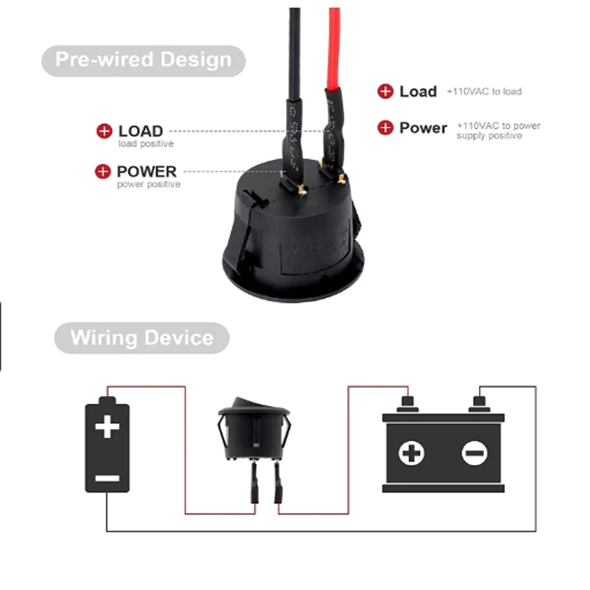 6Pcs Mini Rocker Switch 12 Volt ON Off Toggle Switch with Pre-Wired 6A/250V 10A/125V AC 12V DC Electrical Switches for DIY Apply