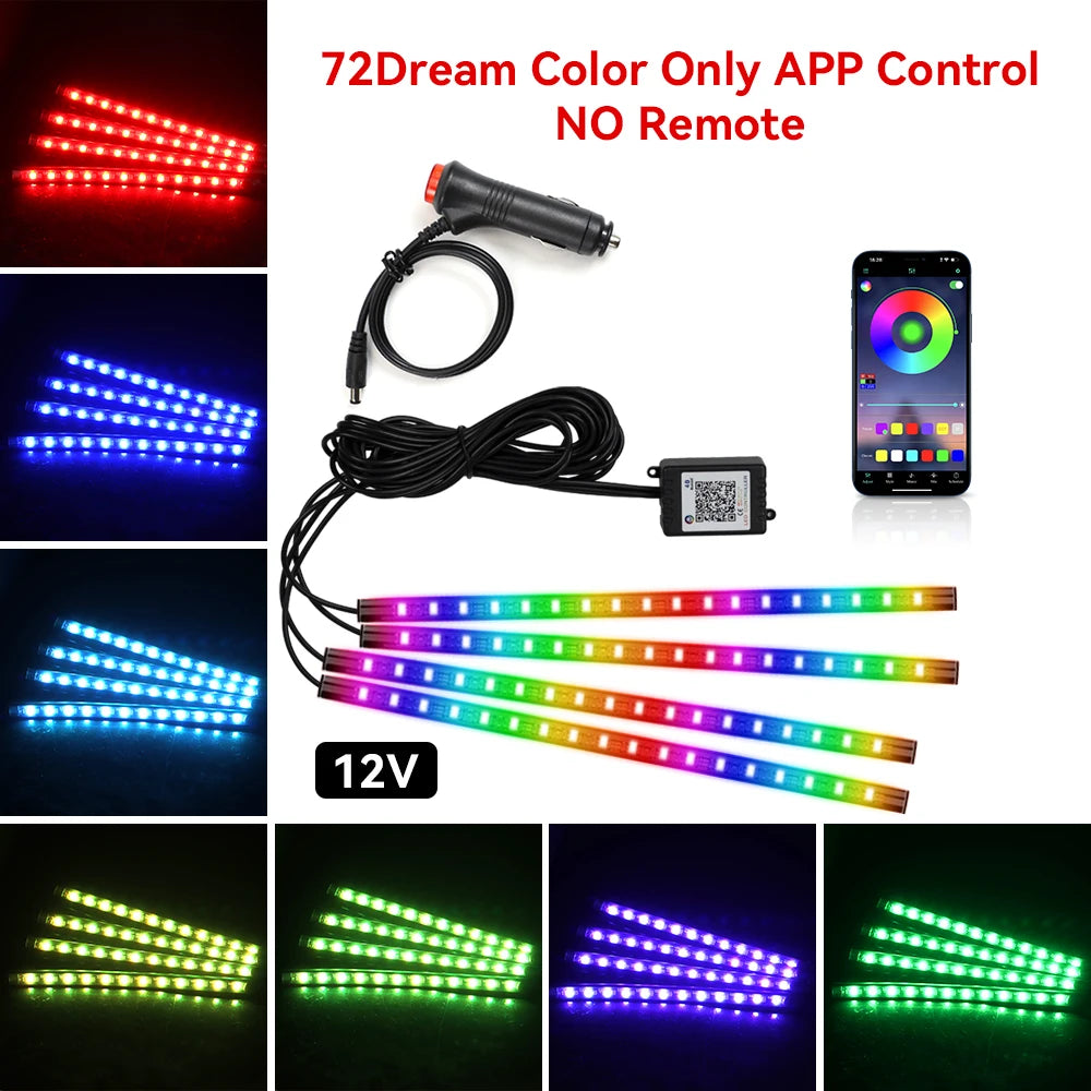 Car Led Foot Ambient With USB Cigarette Lighter Backlight Music Control App RGB Auto Interior Decorative Atmosphere Lights