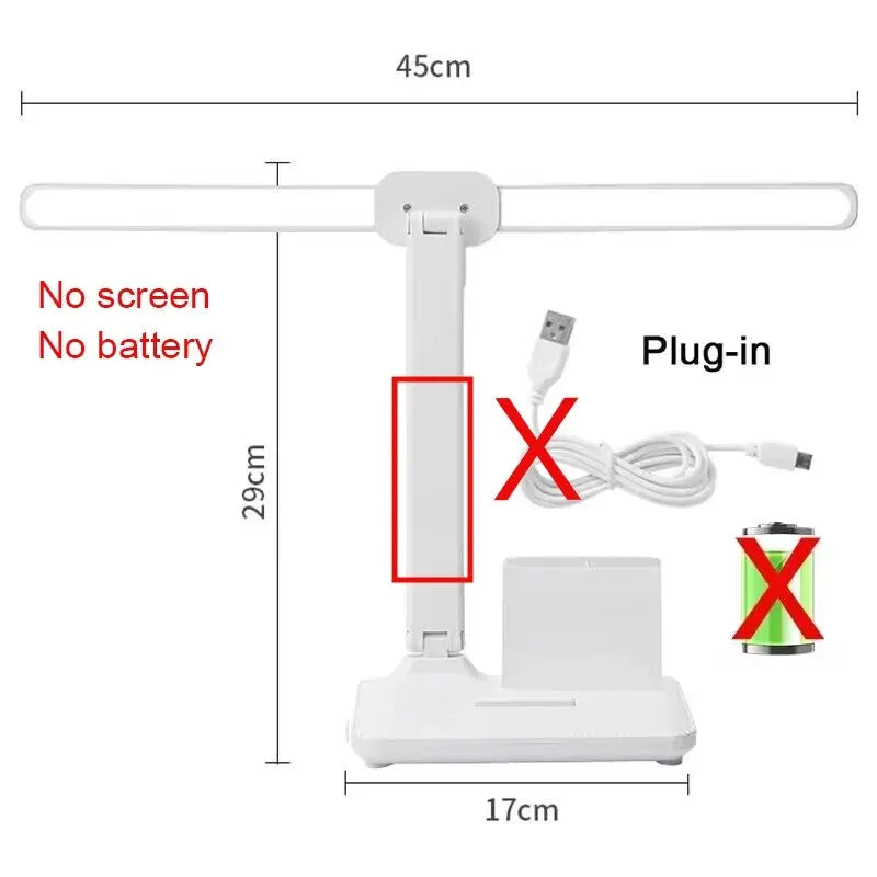 LED Clock Table Lamp USB Chargeable Dimmable Desk Lamps 2 Heads 180 Rotate Foldable Eye Protection Desktop Reading Night Lights