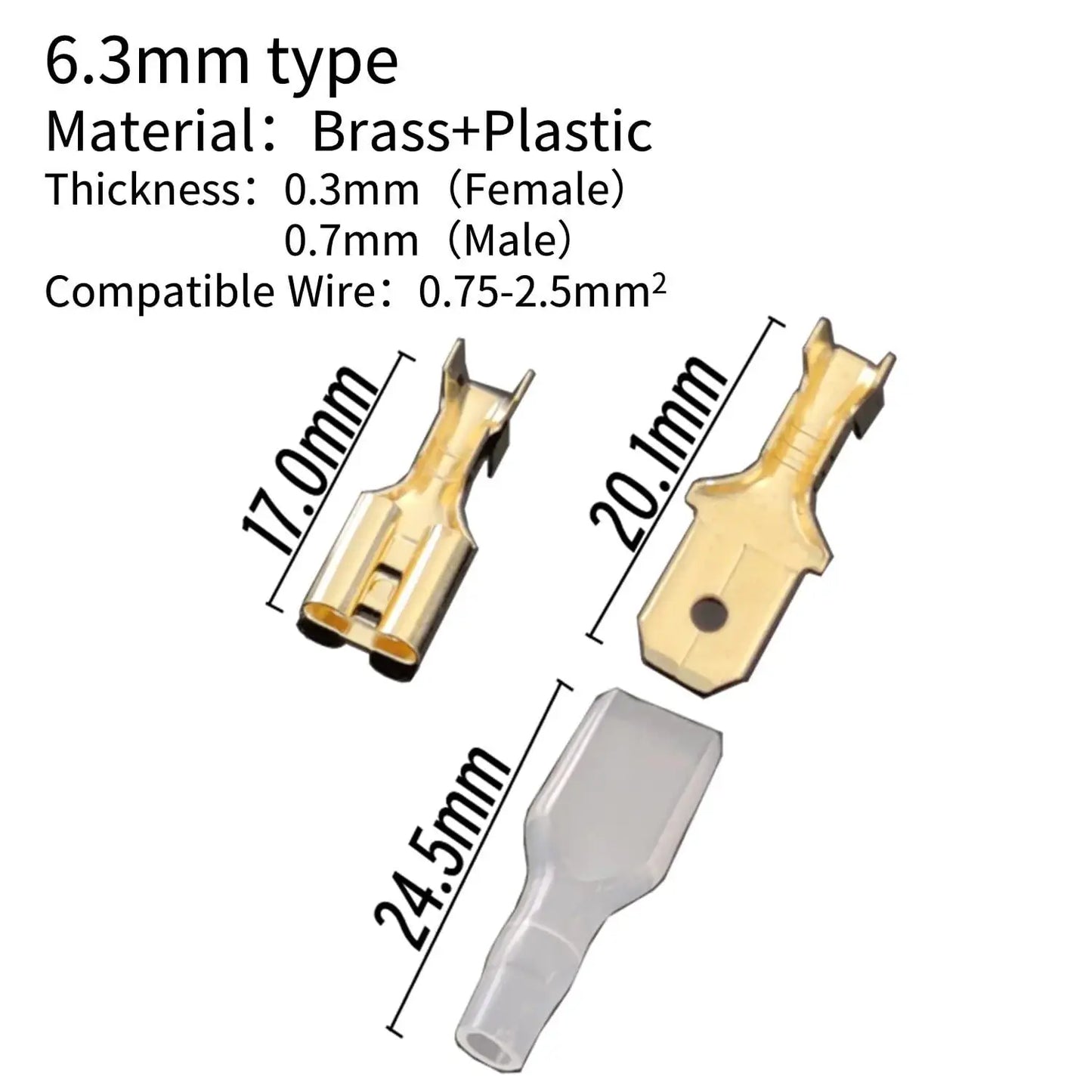 270pcs 2.8/4.8/6.3mm Insulated Male Female Wire Connector Brass Crimp Terminal Assorted Kit