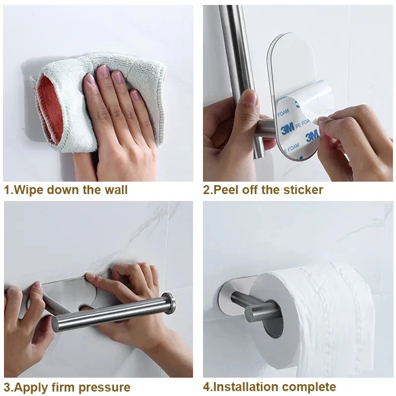 Bathroom bathroom extended storage rack, stainless steel tissue holder, adhesive toilet roll holder