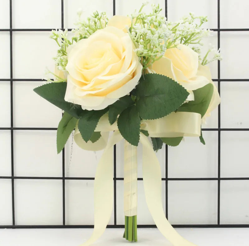 Meldel Bride Rose Bouquet Wedding Supplies Bridesmaid Rose Babysbreath Bouquet Flower Arrangement DIY Home Party Prom Decoration