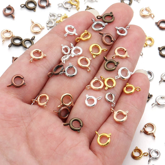 10Pcs Circle Spring Buttonr Copper Clasps Hooks End Connectors With Jump Ring for DIY Necklace Clasps Jewelry Making Accessories