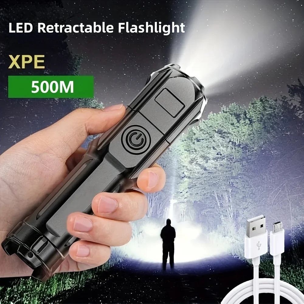 Super Bright LED Flashlight Multi-Functional Rechargeable Torch Zoom 3 Modes Long Shot ABS Waterproof Strong Light For Outdoor