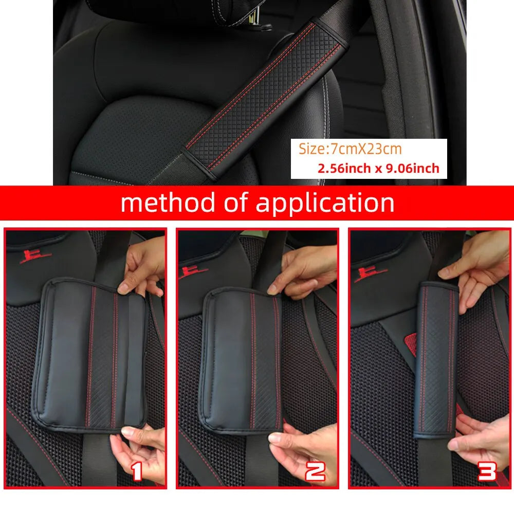 1PCS PU Leather Embossed Car Seat Belt Shoulder Cover Decompression Comfort Car Accessories Safety Belt Protective Cover