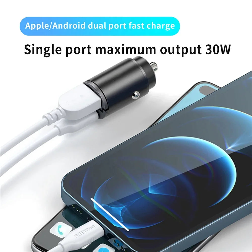 Mini 200W PD QC Pull Ring Fast Charging Car Charger USB C Car Phone Charger Adapter For iPhone 13 12 Xiaomi Samsung Huawei