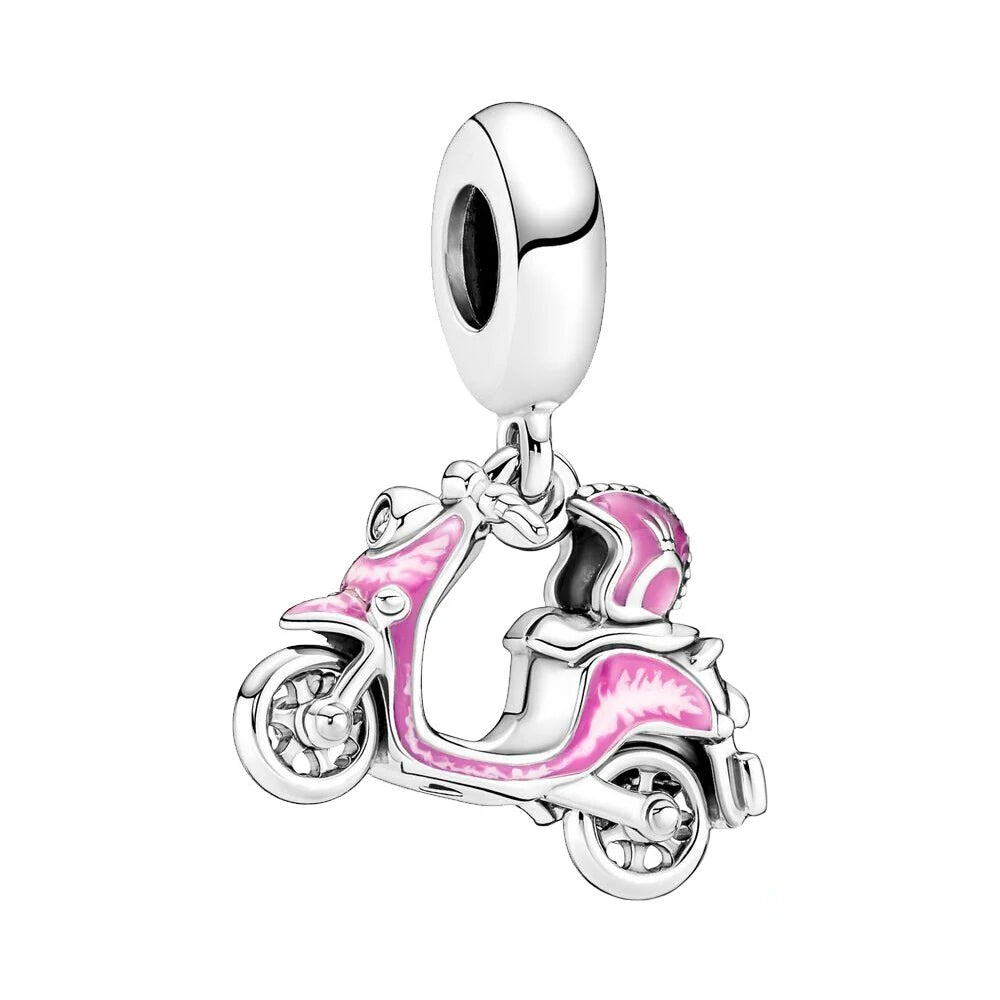 Pink Charms Murano Glass Beads Plata Charms of Ley Fit Original Pandora Bracelet Necklace Charm Silver Colour Pendant Jewelry