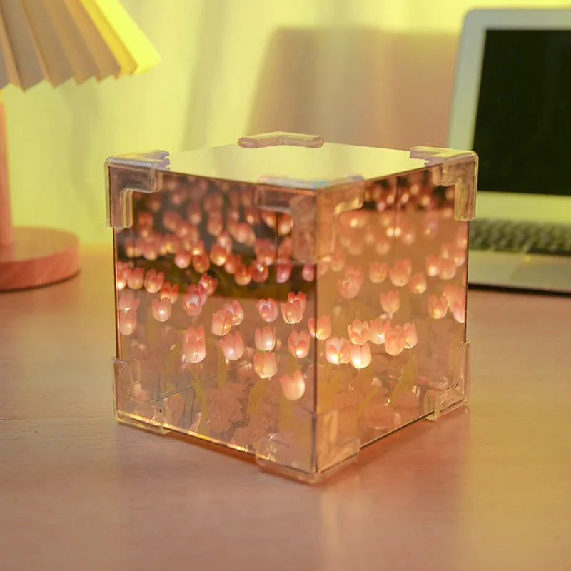 21pcs Creative Diy Tulip Flower Sea Cube Three-Dimensional Small Night Lamp Material Package for Girlfriend Couple Girlfriends