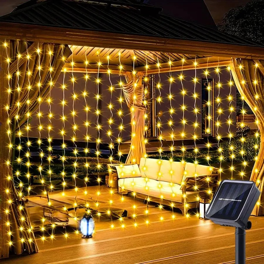 1 Pc Solar Curtain Lights,300/200/100LEDs,Outdoor/Indoor Waterproof Fairy Lights, For Festival New Year LED Lights Christmas