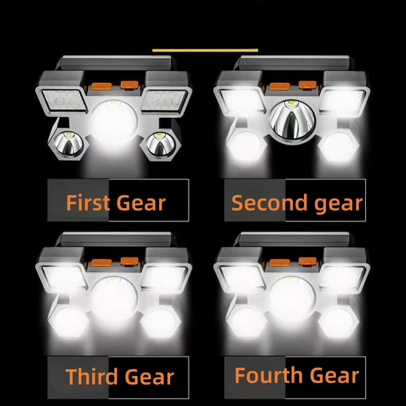 Strong Headlight Led Five Headed Airplane Light Usb Charging Outdoor Portable Head Mounted Flashlight