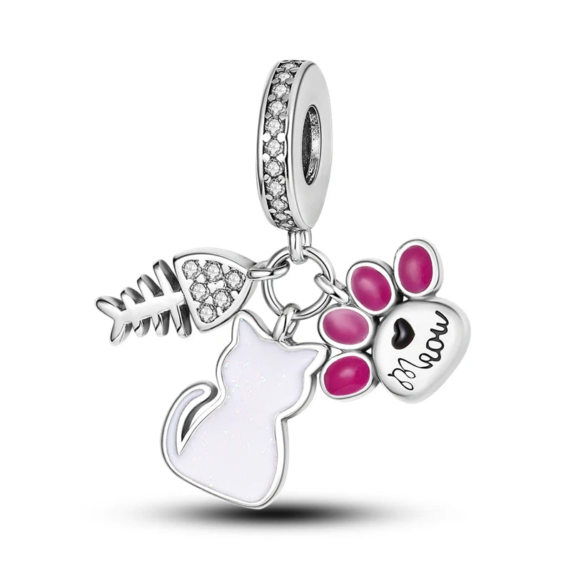 Pink Silver Plated Butterfly Flower Cat Girl Ballerina Shoe Charm Beads Fit Bracelet Necklace Pendant DIY Jewelry Making