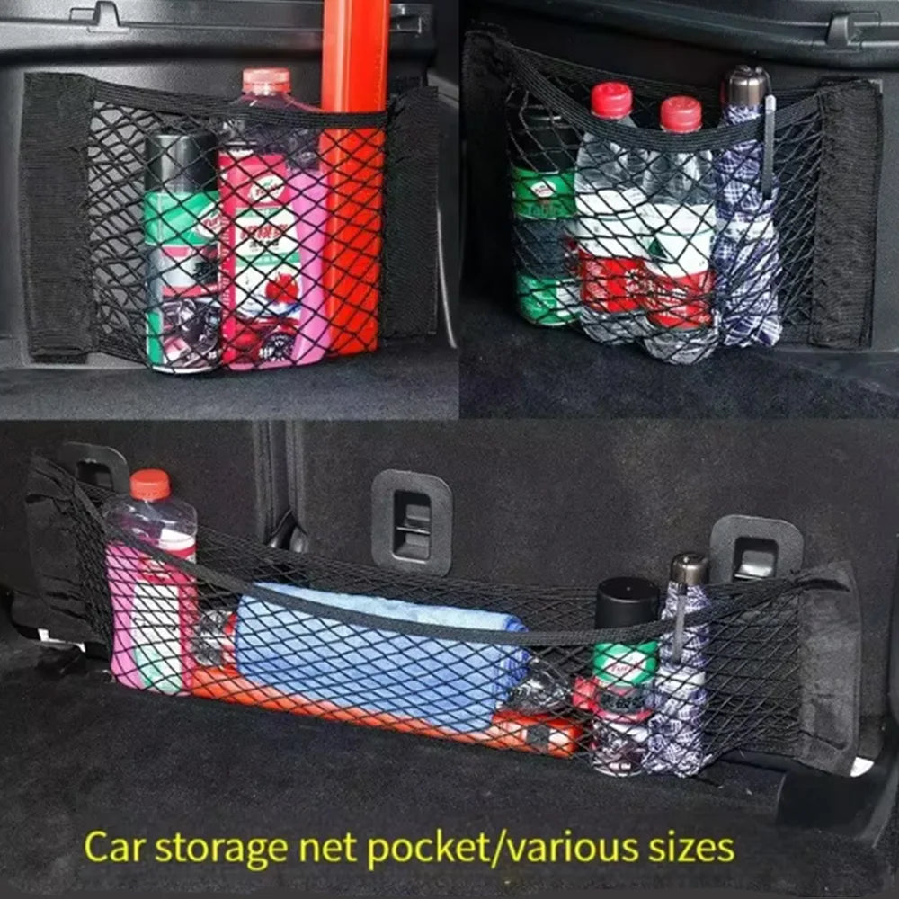 Car storage bag Trunk Seat Elastic String Net Magic Sticker Universal Storage Bag Auto Seat Back Bag