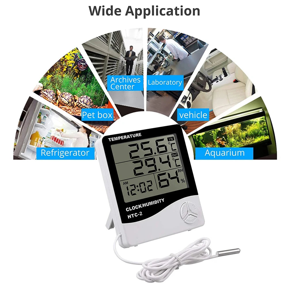 HTC-1 HTC-2 LCD Electronic Digital Temperature Humidity Meter Household Electronic Thermohygrometer Weather Station With Clock