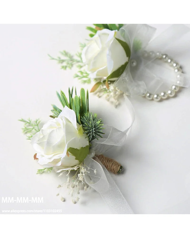 MM Boutonniere And Waist Corsage Set For Wedding for Man Bridegroom Groomsman Silk Flower Decoration Marriage  Accessories