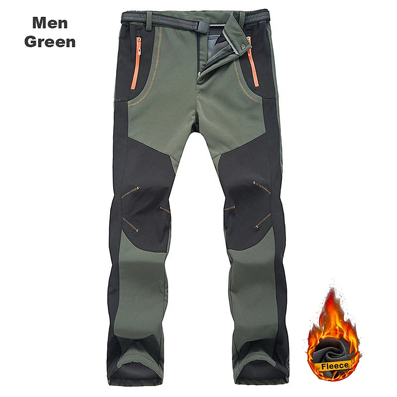 JNLN Men Women Fleece Winter Pants Ski Trekking Hiking Camping Waterproof Pants Outdoor Soft Shell Thick Thermal Cargo Trousers