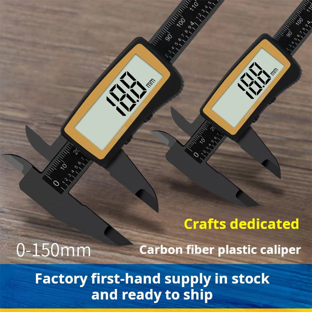 New Carbon Fiber Full Screen Electronic Digital Display Vernier Calipers High Precision 0-150mm Calipers Measure Tool With Boxed