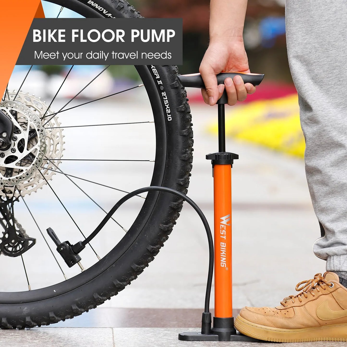 WEST BIKING 160PSI High Pressure Pump Schrader Presta MTB Bicycle Floor Pump Cycling Air Pump Tire Ball Motorcycle Car Inflator