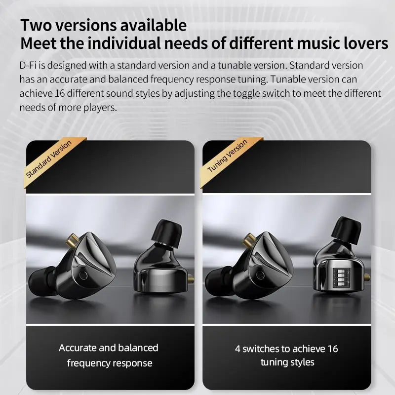 KZ D-Fi Earphones HIFI Bass Earbuds Monitor 4-Level Tuning Switch Headphone Sport Stereo Sound Noise Reduction Headset