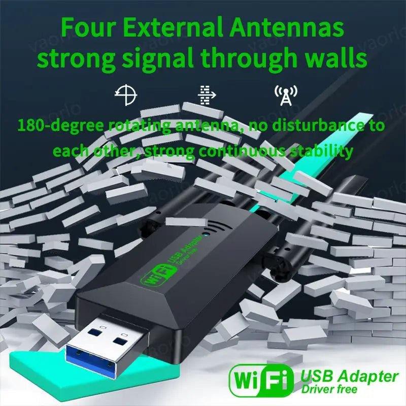 Original 4 Antennas 1200Mbps WiFi USB 3.0 Adapter 2.4G/5GHZ Dual Band WiFi Dongle Wireless Network Card 802.11AX For Win 10/11