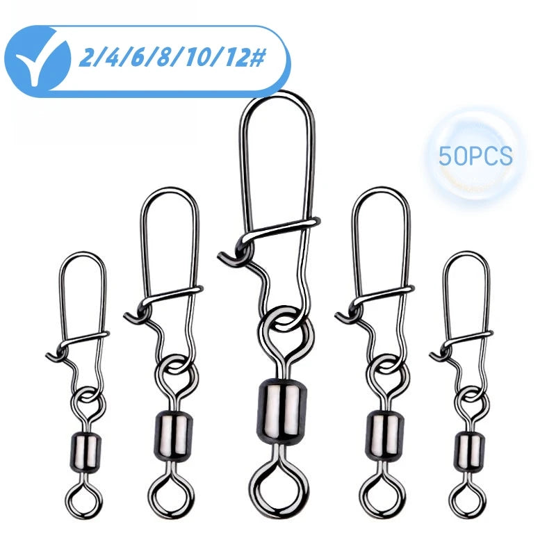 50pcs Fishing Connector Stainless Steel Snap Bearing Rolling Fishing Hooks Sea Fishing Lure Multifunction Pin Jig Tackle