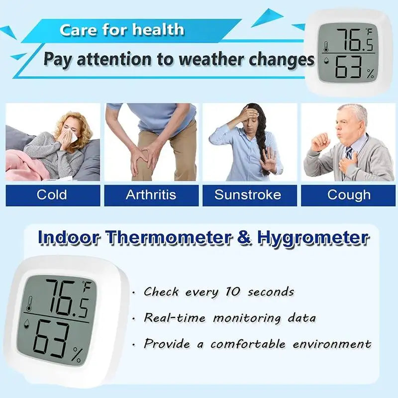 Humidity Sensor Indoor Thermometer Hygrometer Temperature and Humidity Monitor with LCD Display in Fahrenheit, Mini Smiley Face