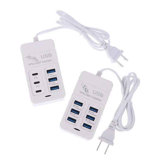 1PC US Plug 6Ports Multiport USB Charger 35W PD Type-C Mobile Phone Fast Charge Wall Chargers TypeC USB Hub Adapter