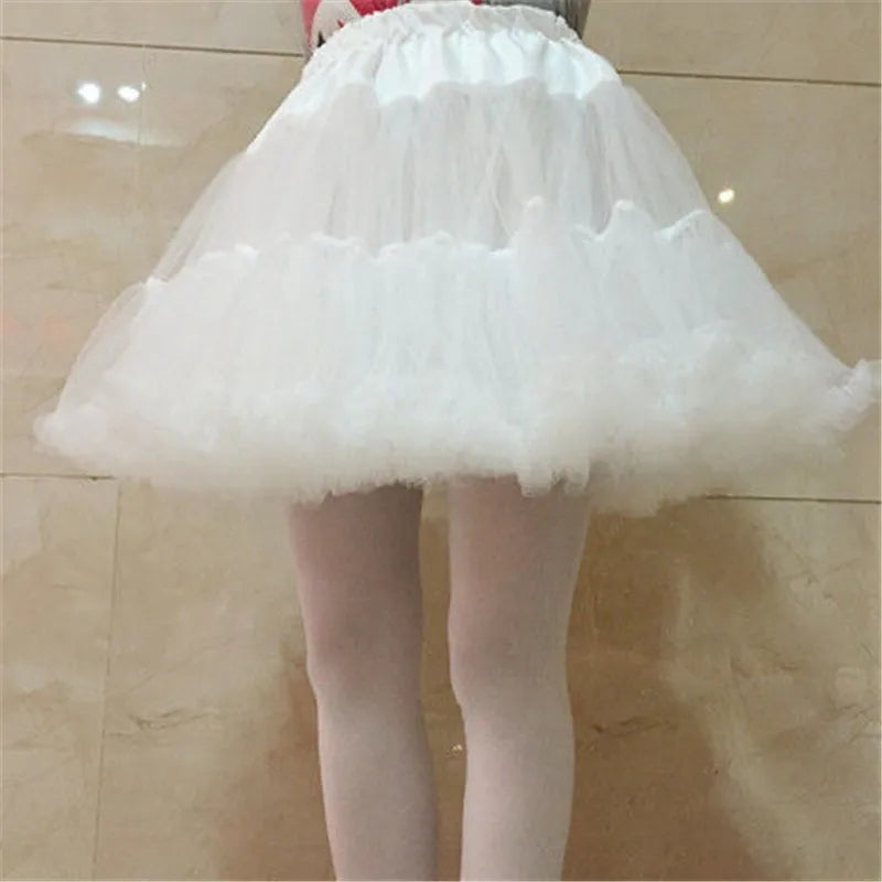 Women Girls Ruffled Short Petticoat Solid White Color Fluffy Bubble Tutu Skirt Puffy Half Slip Prom Crinoline Underskirt