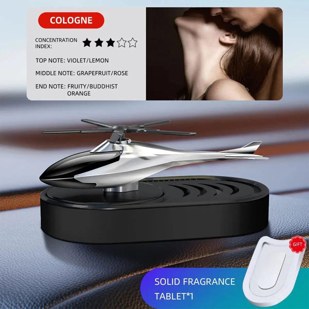 1set Solar Helicopter Ornaments Car Perfume Car Aromatherapy Car Odor Removal Lasting Light Fragrance Decoration