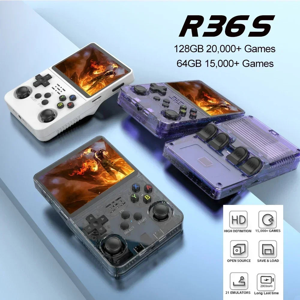 BOYHOM NEW R36S Retro Video Game Console Linux System 3.5 Inch IPS Screen Portable Pocket Player 64GB 128G Games best Kids gifts