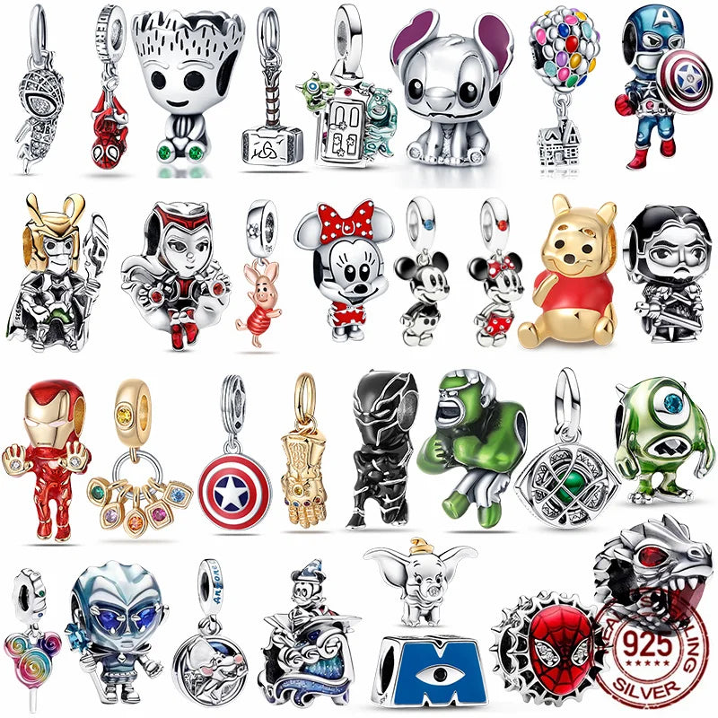 New 100% 925 Silver  Princess, Marvel Charm Beaded Women's Jewelry Suitable for PanDuoduo Bracelets DIY Exquisite Gifts