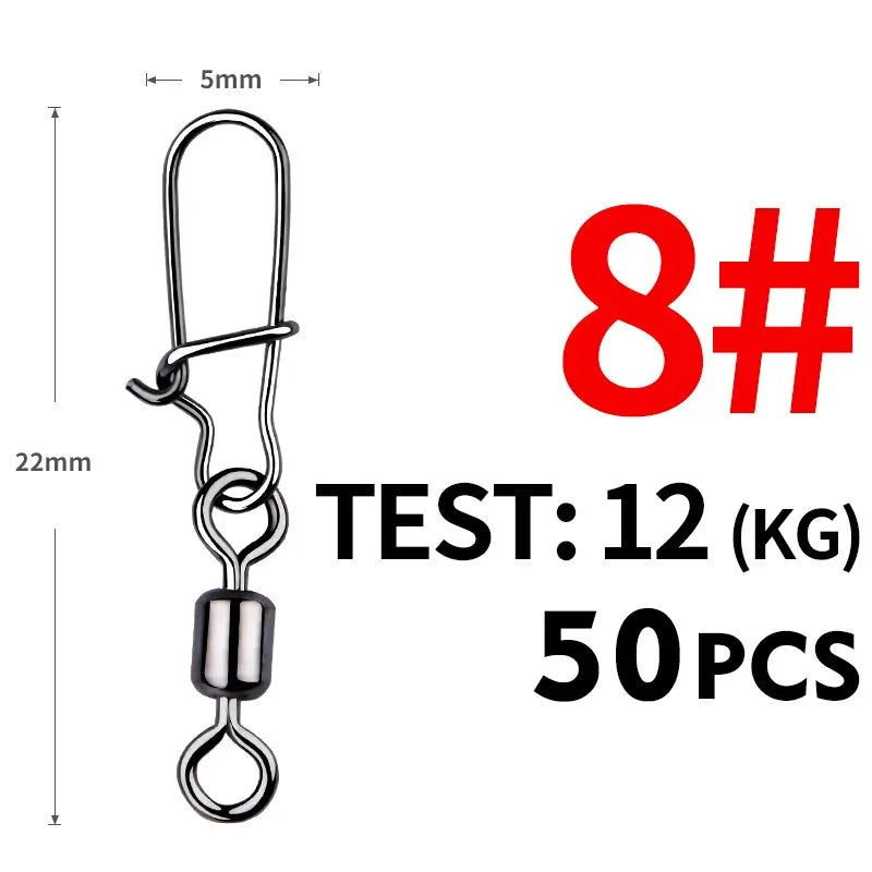 50pcs Fishing Connector Stainless Steel Snap Bearing Rolling Fishing Hooks Sea Fishing Lure Multifunction Pin Jig Tackle