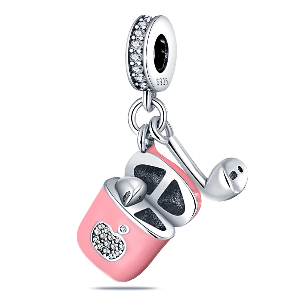 Pink Charms Murano Glass Beads Plata Charms of Ley Fit Original Pandora Bracelet Necklace Charm Silver Colour Pendant Jewelry