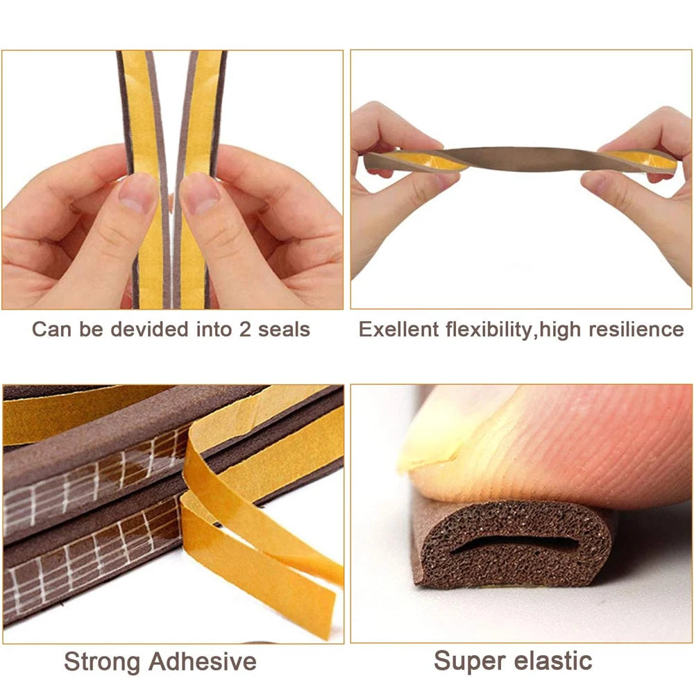 5M/10M Door Window Seal Strip DIEP Self-adhesive Acoustic Foam Sealing Strip Tape Insulation Windproof Rubber Weatherstrip