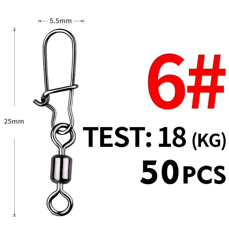 50pcs Fishing Connector Stainless Steel Snap Bearing Rolling Fishing Hooks Sea Fishing Lure Multifunction Pin Jig Tackle