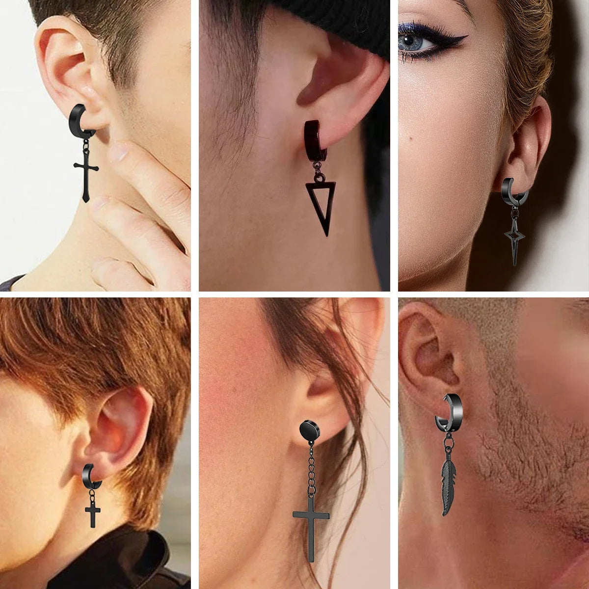 1Pair Fashion Cross Pendant Ear Clip Non Piercing Earrings Fake Earrings Gift for Men Women Jewelry