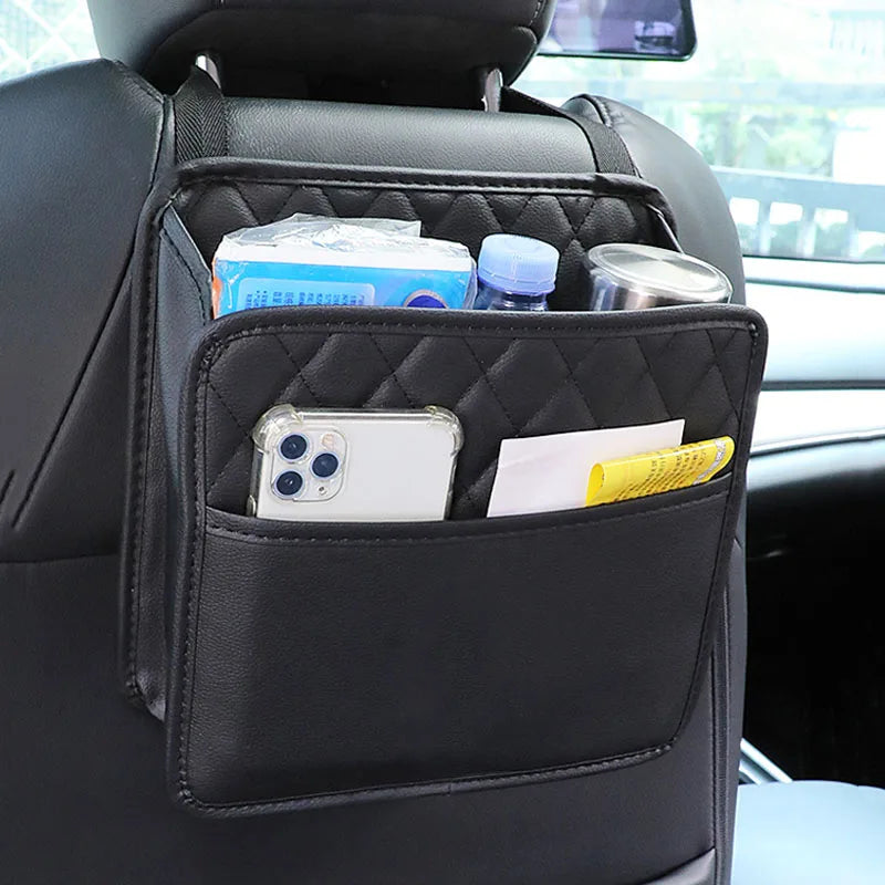 Car Backseat Organizer Multifunction PU Leather Interior Storage Bag Hanging Seat Back Tissue Water Cup Holder Auto Accessories