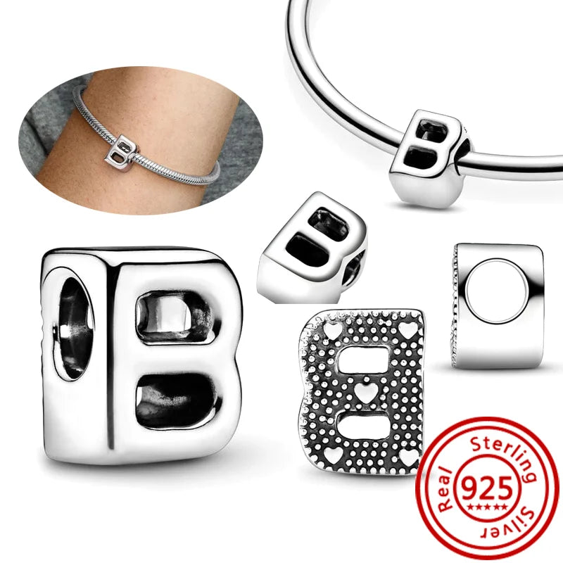 Hot Sale 100% 925 Sterling Silver 26 Letter A~Z Alphabet DIY Name Beads Fit Original Pandora Charm Bracelet Bangles Fine Jewelry