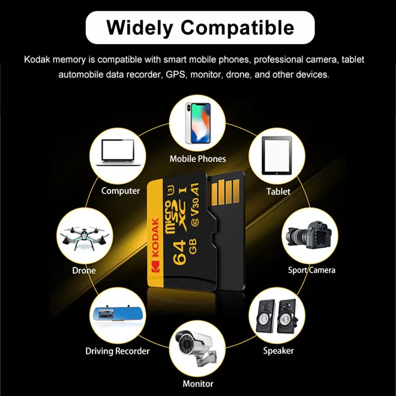 KODAK Micro SD Memory Card 512GB 256GB UP TO 90MB/s Class10 U3 32GB 64GB 128GB TF Card 4K HD For USB Card Reader Adapter Microsd