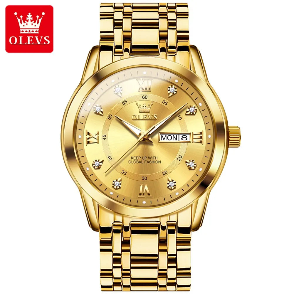 OLEVS Quartz Watch for Men Luxury Diamonds Gold Watch Waterproof Luminous Stainless Steel Business Men's Quartz Watch Mens Watch