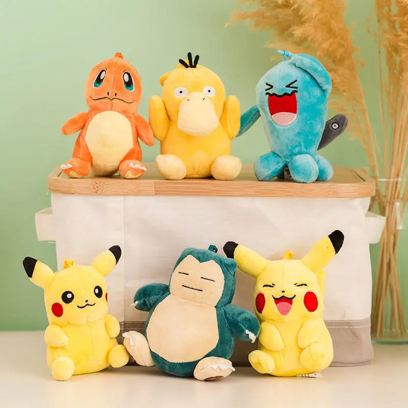 Clearance_Original Pokemon Plush Keychain Cartoon Toys Pikachu Charmander Psyduck Squirtle Snorlax Wobbuffet Doll Kids Kawai Toy