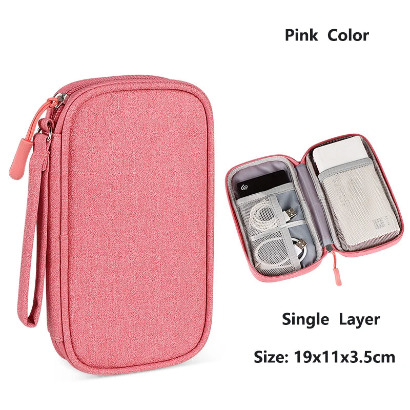 Data Cable Storage Bag Waterproof Travel Organizer Bag Portable Carry Case Double Layers Storage Bag for Cable Cord USB Charger