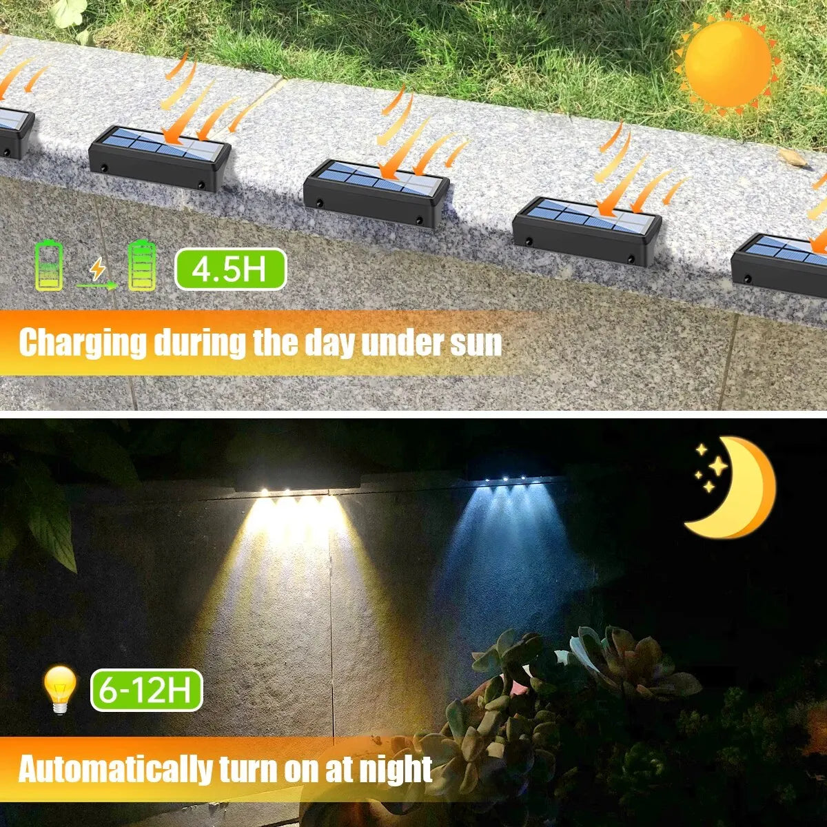 Solar Fence Lights Outdoor Waterproof RGB Color Changing/Warm White LED Solar Step Lights Outdoor Wall Lights IP65 Waterproof