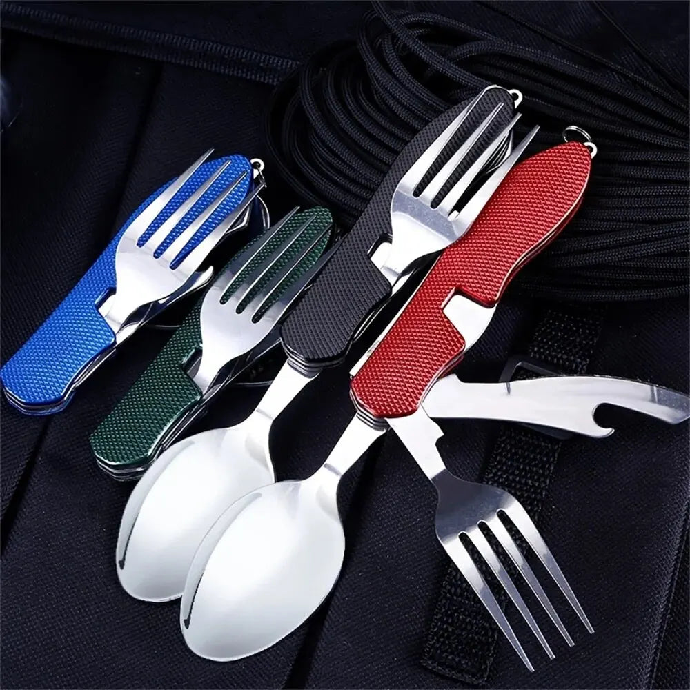 Foldable Camping Utensil Set - Multi-Functional Knife, Fork, Spoon Combo For Outdoor Activities And Sports Camping Picnic Travel