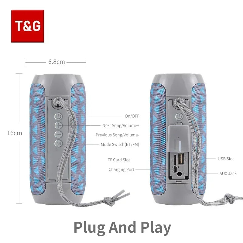 T&G TG117 Portable Bluetooth Speaker Outdoor Wireless Woofer Free Call FM TF Card USB Flash Drive Connect Mobile Phone Tablet TV