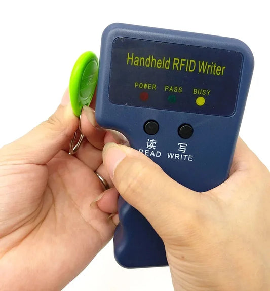 Repetitive Handheld 125KHz EM4100 5200 RFID ID Card Writer Copier Duplicator Programmer + 2pcs T5577 Rewritable Keyfobs Tags