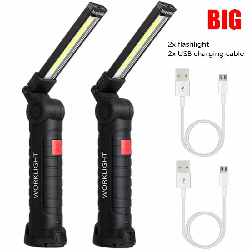 New Portable COB LED Flashlight USB Rechargeable Work Light Magnetic Lanterna Hanging Lamp with Built-in Battery Camping Torch