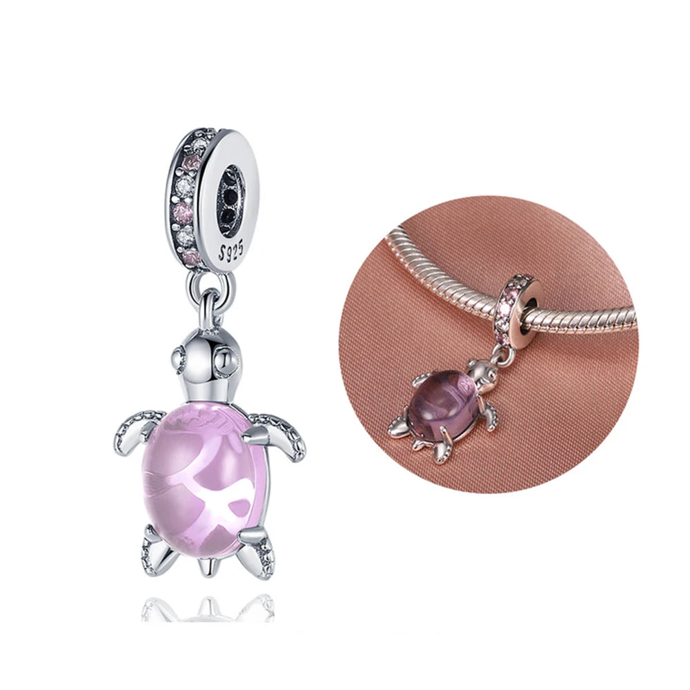 Pink Charms Murano Glass Beads Plata Charms of Ley Fit Original Pandora Bracelet Necklace Charm Silver Colour Pendant Jewelry