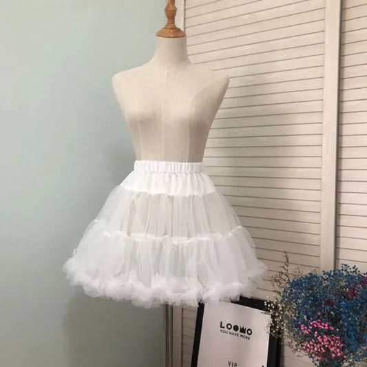 Women Girls Ruffled Short Petticoat Solid White Color Fluffy Bubble Tutu Skirt Puffy Half Slip Prom Crinoline Underskirt